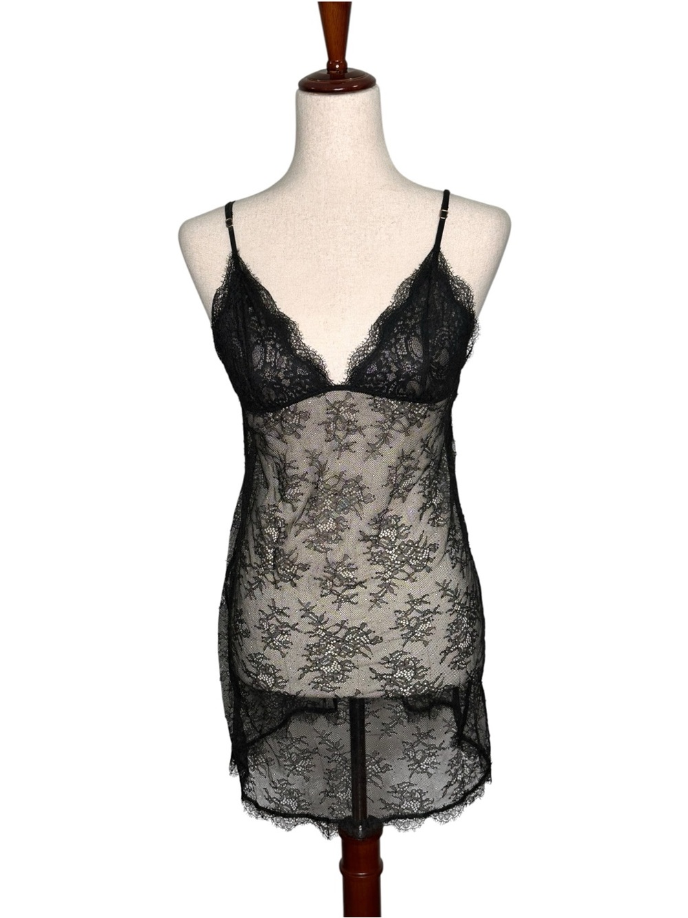 Victoria's Secret Black Sheer Lace Chemise lace-up back. Whimsygoth. Lingerie. M
